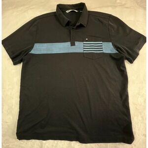 TRAVIS MATHEW Mens XL Polo Shirt Black Blue Pocket Pima Cotton Poly‎ Blend